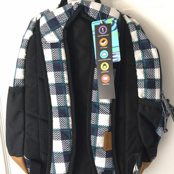 Large Navy Blue Green Plaid Laptop Backpack School Bag Knapsack main image 5
